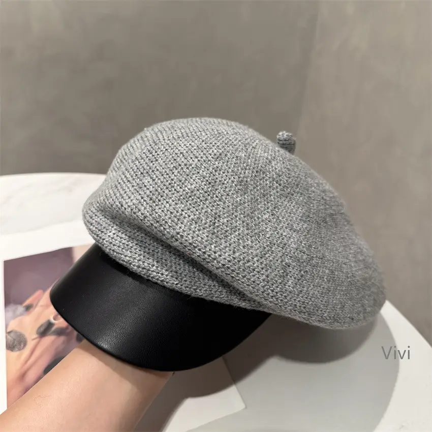 Women Winter Knitted Newsboy Cap Brown - Image 5