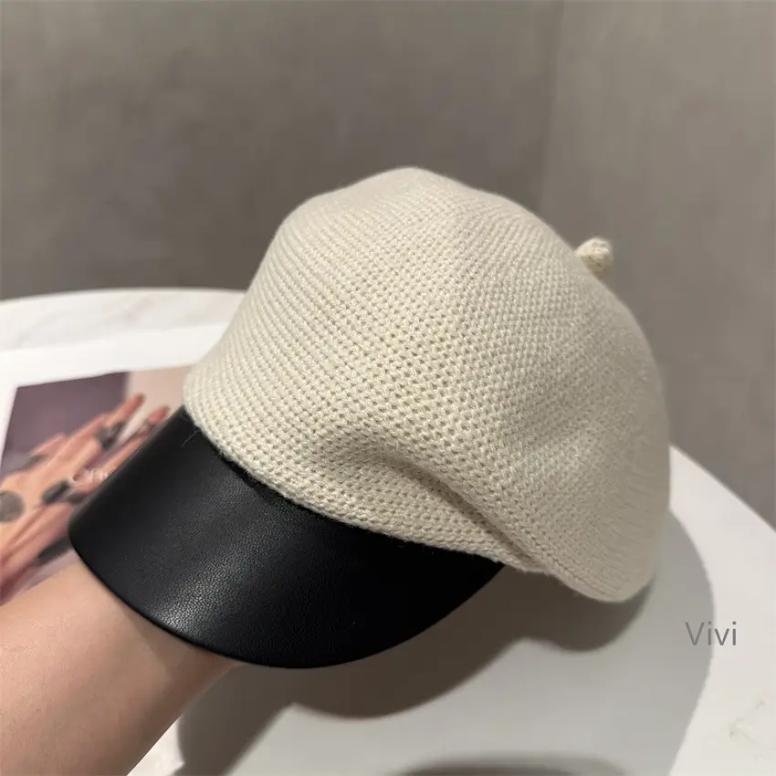 Women Winter Knitted Newsboy Cap Brown - Image 6