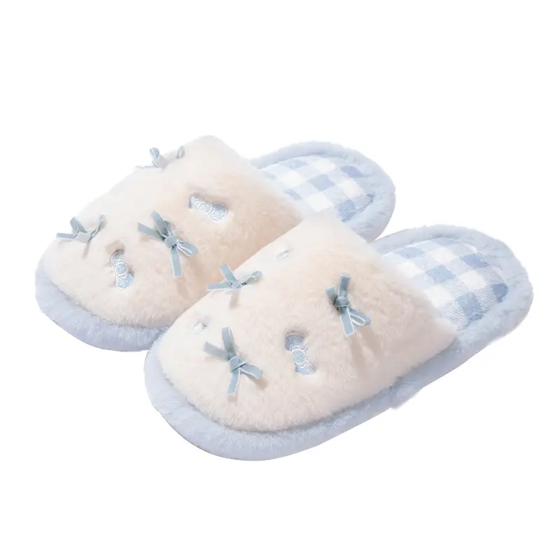 Cute Pink Bow Cotton Slippers for Women Winter - Image 8