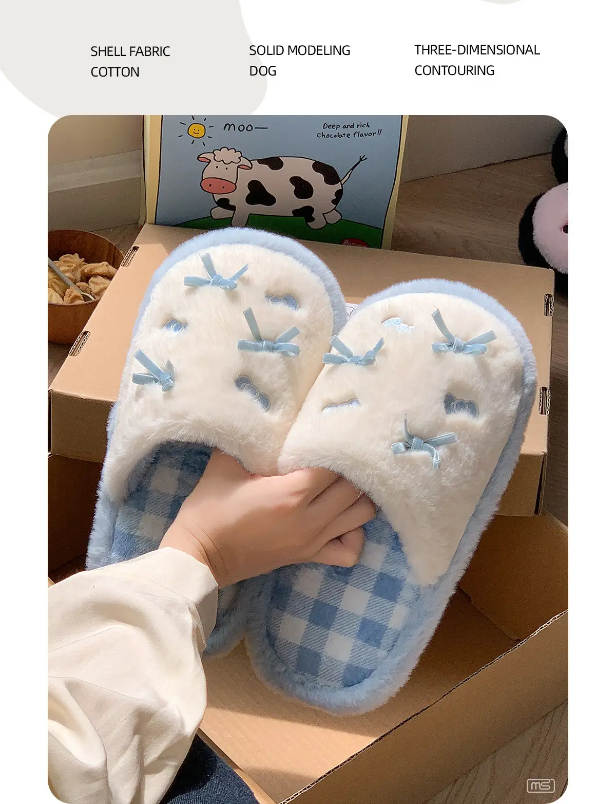 Cute Pink Bow Cotton Slippers for Women Winter — feature 8