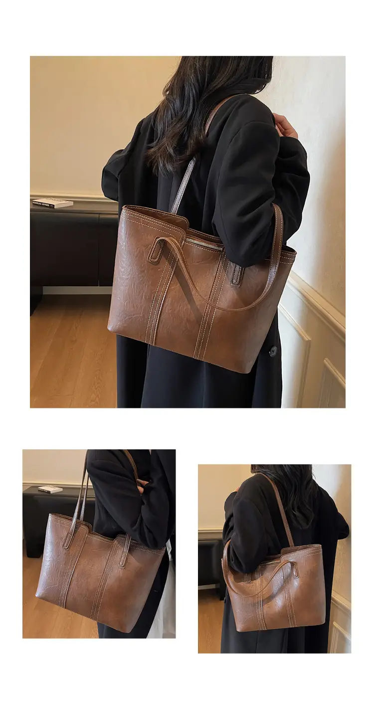 Brown Leather Large Capacity Women's Tote Bag — feature 11