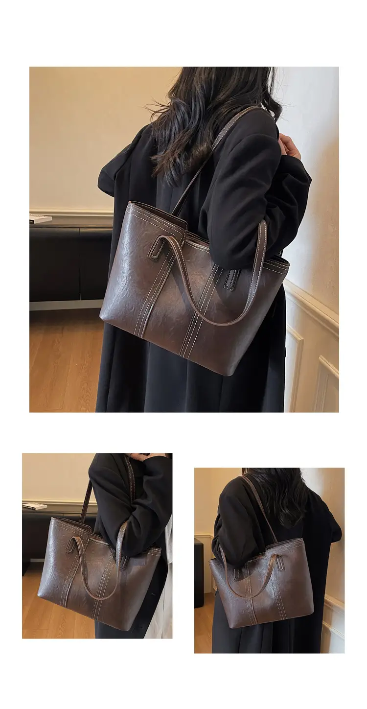 Brown Leather Large Capacity Women's Tote Bag — feature 12