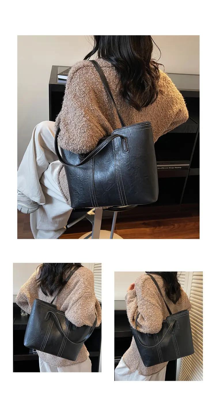 Brown Leather Large Capacity Women's Tote Bag — feature 13