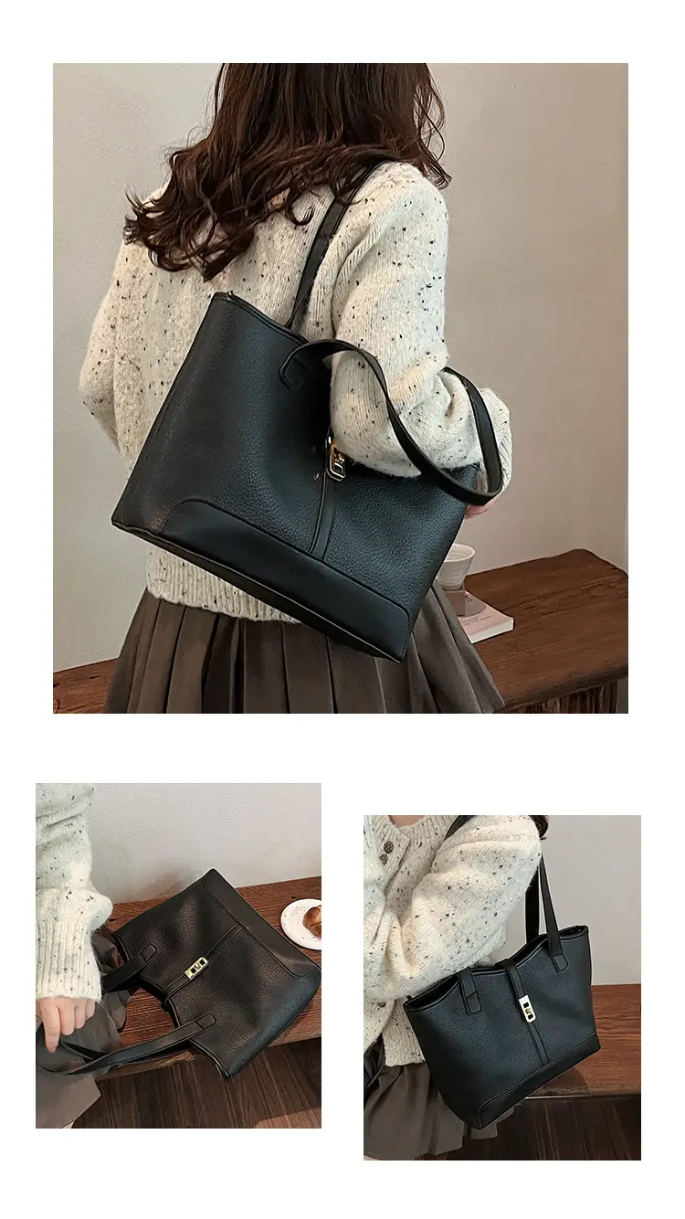 Black Vintage Women's Tote Bag with Gold Clasp — feature 11