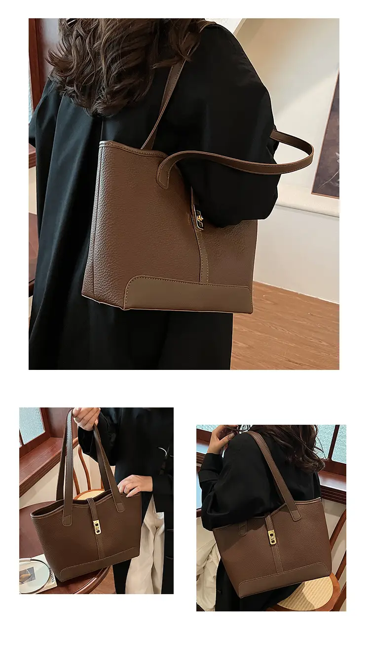 Black Vintage Women's Tote Bag with Gold Clasp — feature 12