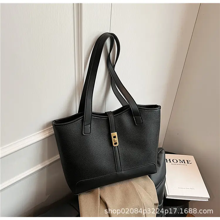 Black Vintage Women's Tote Bag with Gold Clasp — feature 20