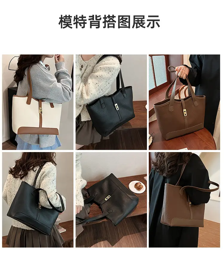Black Vintage Women's Tote Bag with Gold Clasp — feature 9
