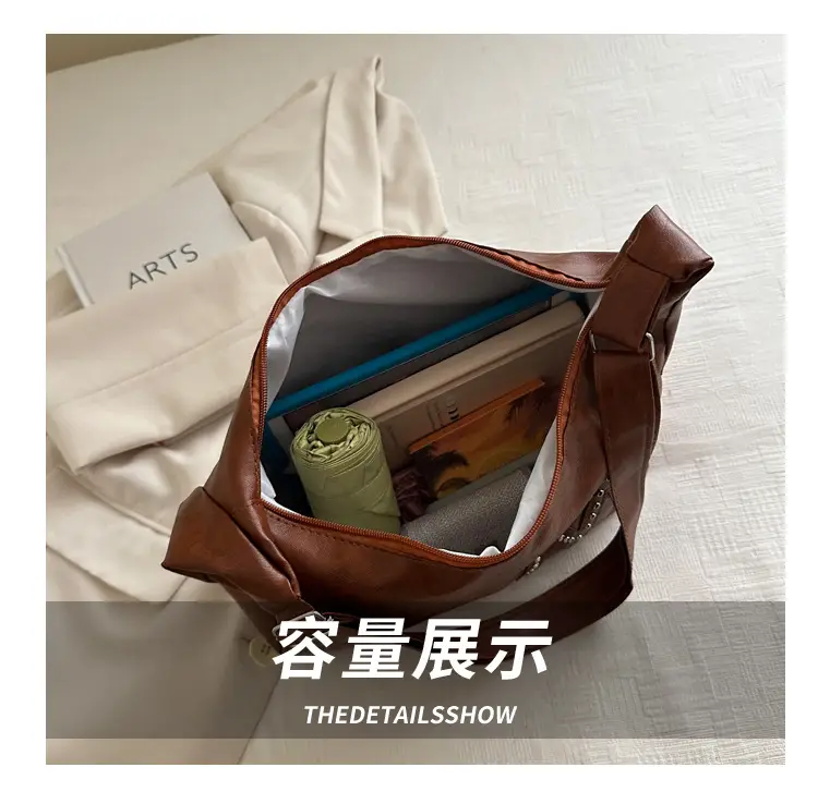 Brown Rivet Shoulder Bag Large Capacity Women — feature 6