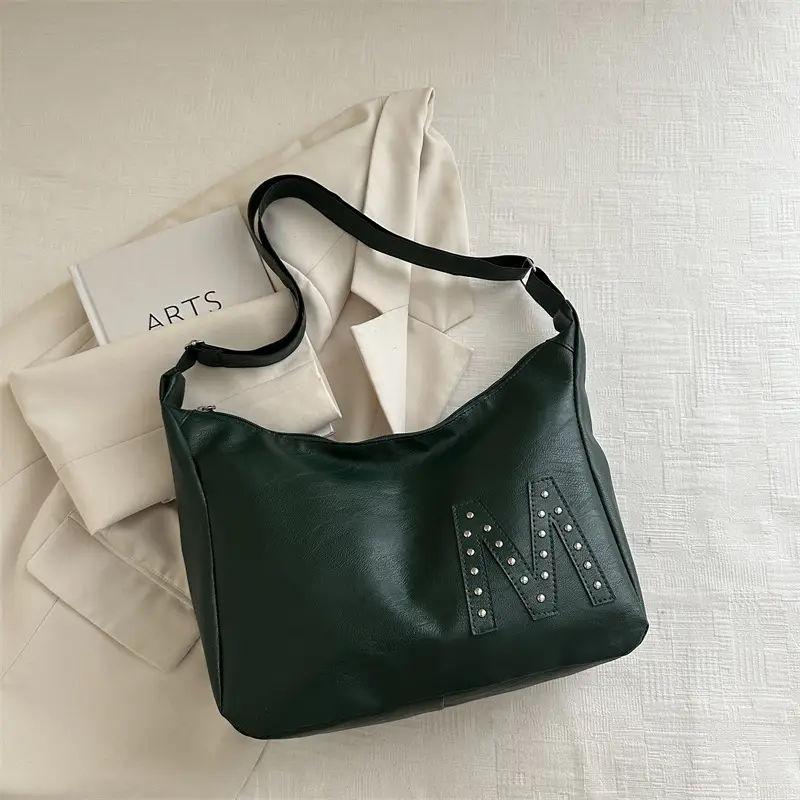 Brown Rivet Shoulder Bag Large Capacity Women - Image 3
