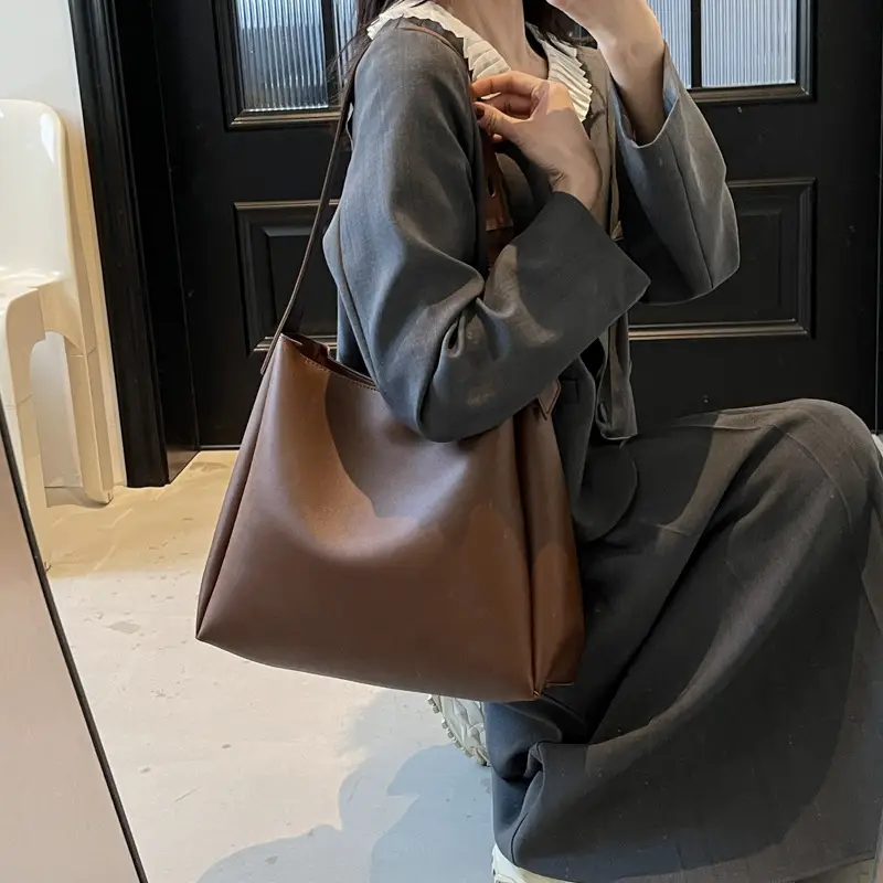Women Retro Brown Bucket Bag Large Capacity 2025 - Image 7