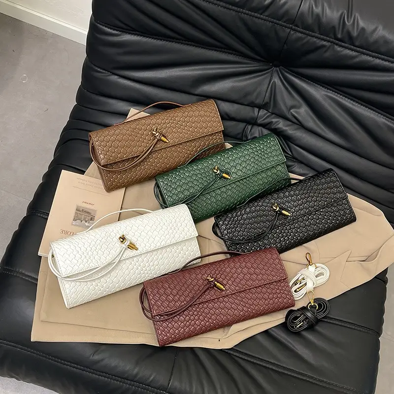 Gold Woven Crossbody Bag with Leather Trim
