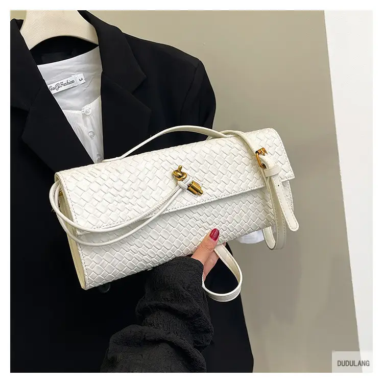 Gold Woven Crossbody Bag with Leather Trim — feature 12