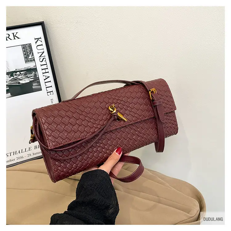 Gold Woven Crossbody Bag with Leather Trim — feature 14