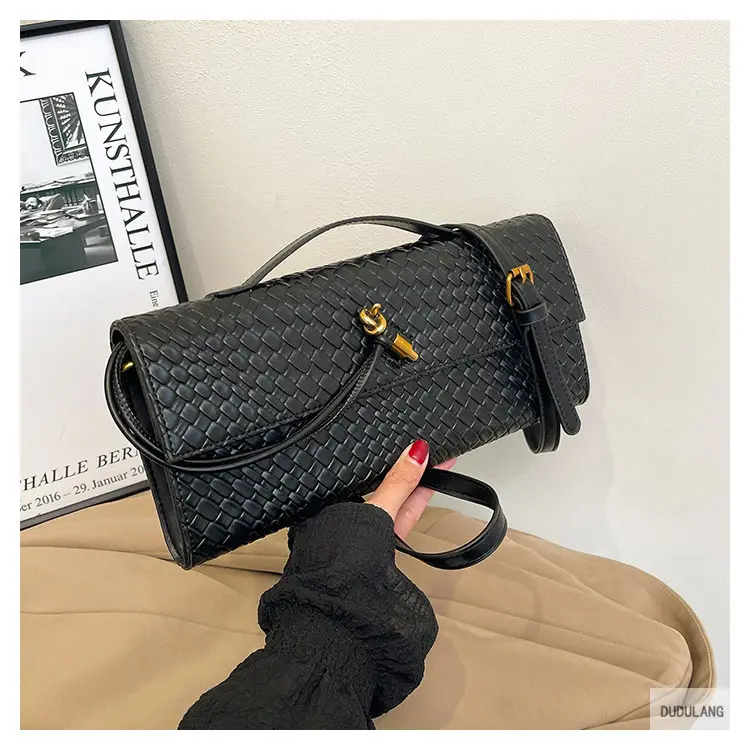 Gold Woven Crossbody Bag with Leather Trim — feature 15