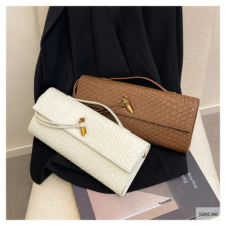 Gold Woven Crossbody Bag with Leather Trim — feature 19