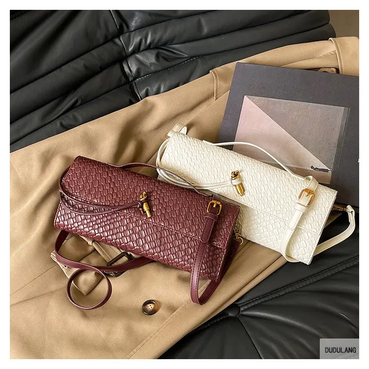 Gold Woven Crossbody Bag with Leather Trim — feature 21
