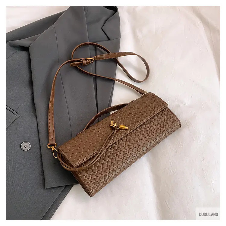 Gold Woven Crossbody Bag with Leather Trim — feature 24