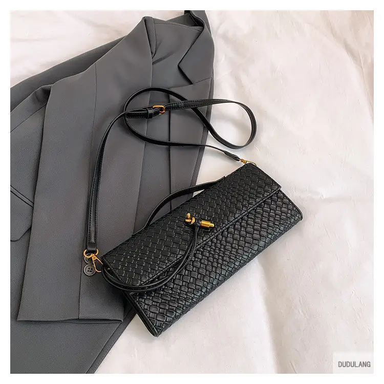 Gold Woven Crossbody Bag with Leather Trim — feature 25