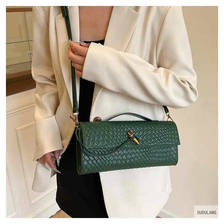Gold Woven Crossbody Bag with Leather Trim — feature 37