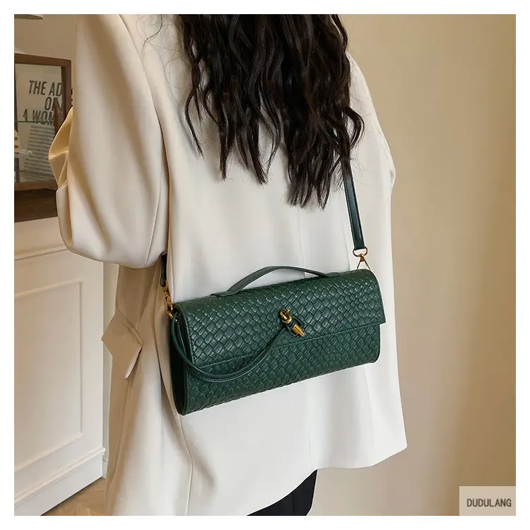 Gold Woven Crossbody Bag with Leather Trim — feature 38