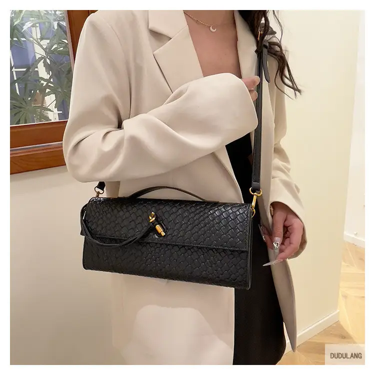 Gold Woven Crossbody Bag with Leather Trim — feature 41