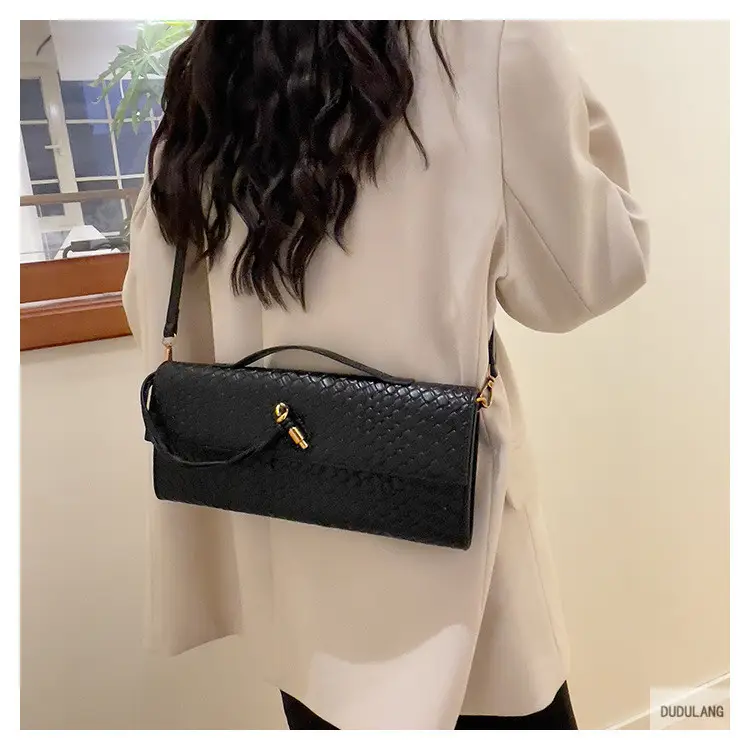 Gold Woven Crossbody Bag with Leather Trim — feature 42