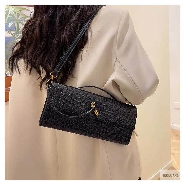 Gold Woven Crossbody Bag with Leather Trim — feature 43