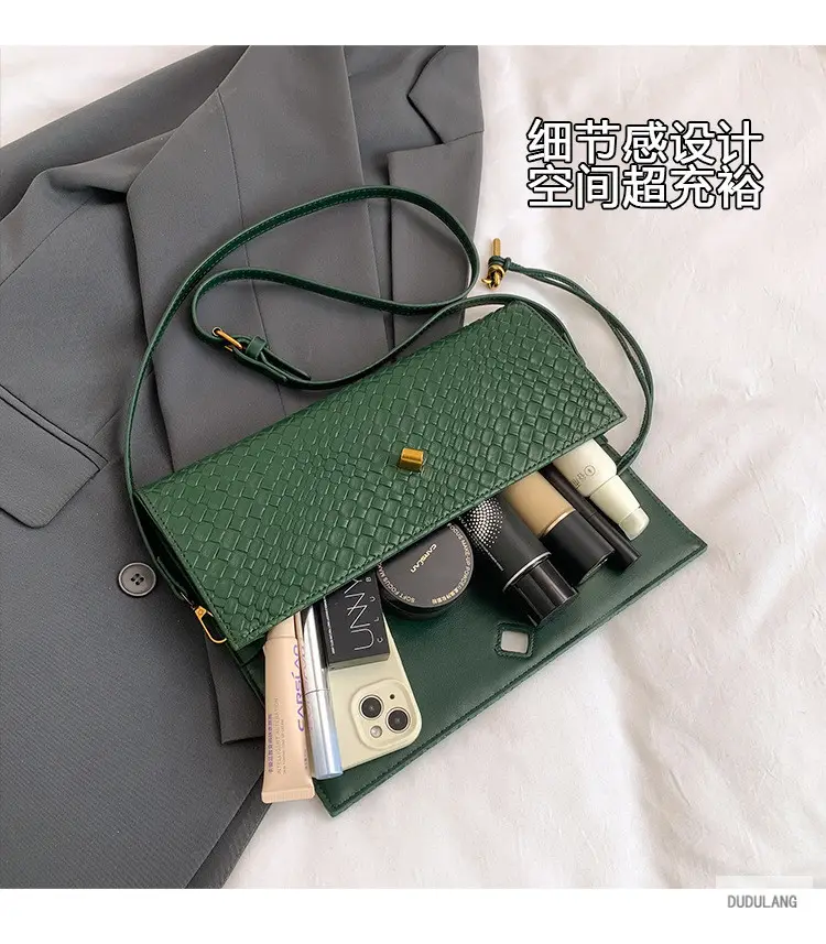 Gold Woven Crossbody Bag with Leather Trim — feature 6