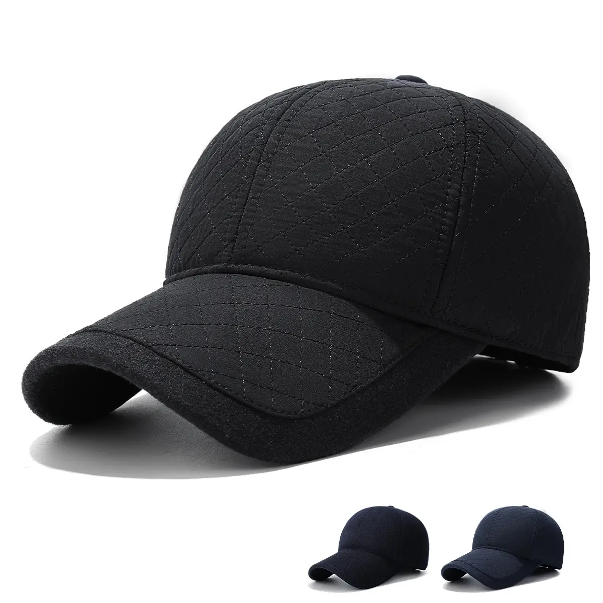 Winter Black Fleece Baseball Cap with Ear Protection - Image 4