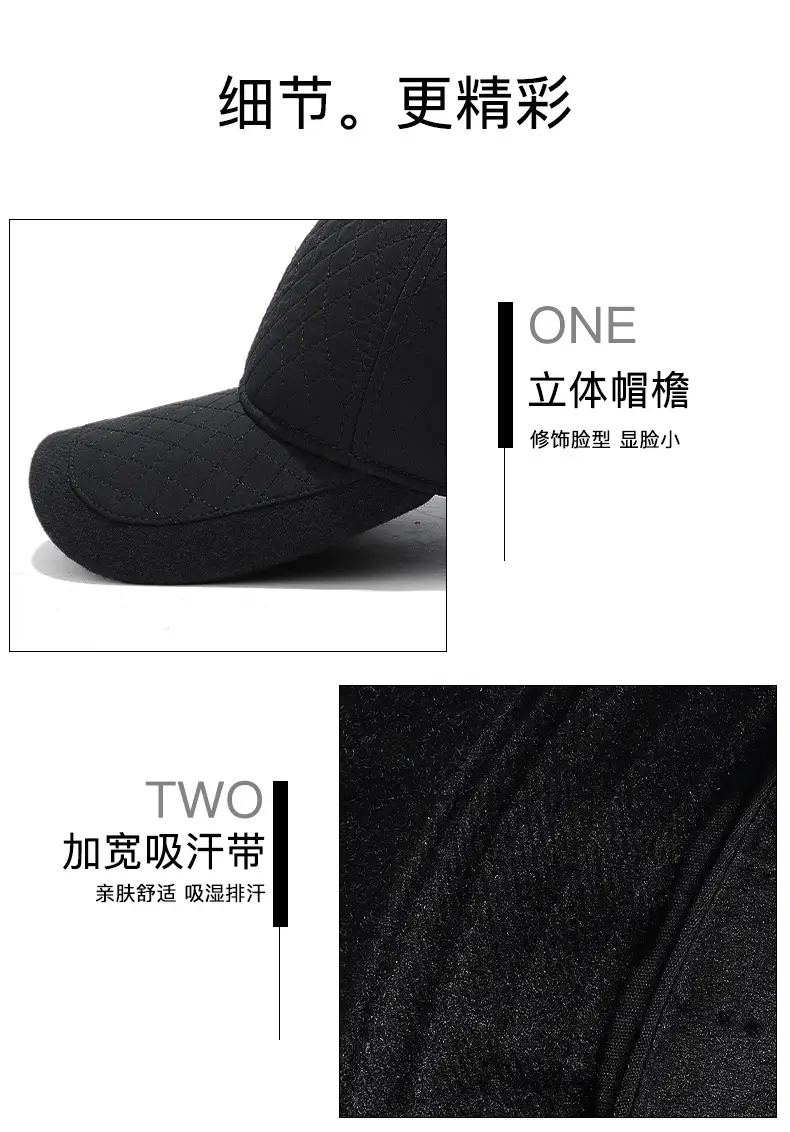Winter Black Fleece Baseball Cap with Ear Protection — feature 11
