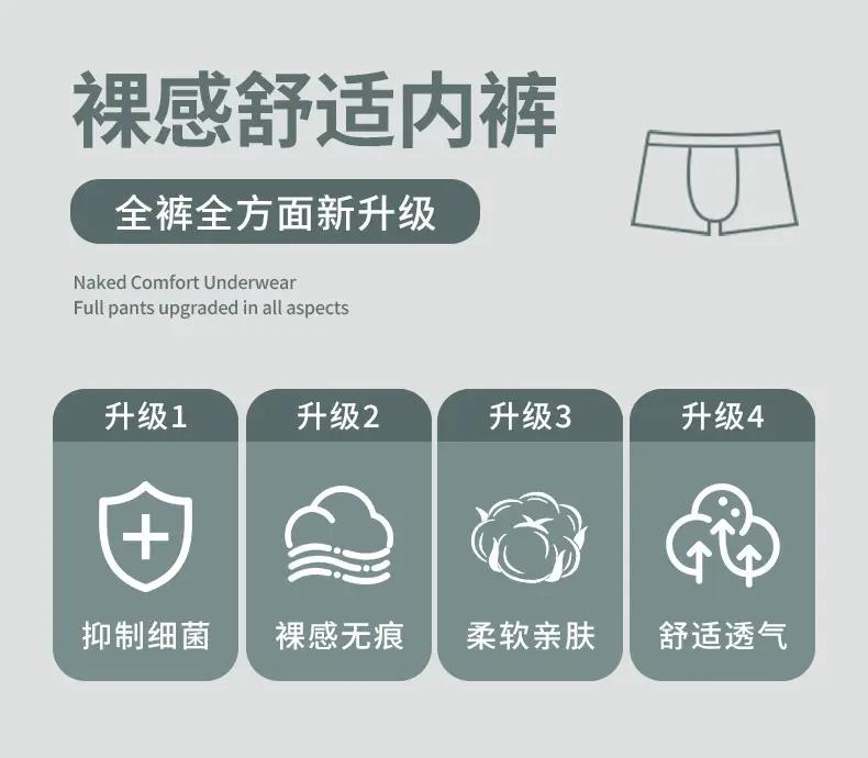 Men Cotton Antibacterial Light Blue Shorts Underwear — feature 1