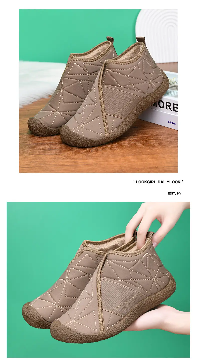 Women's Cotton Shoes 2025 Winter New Flat Boots with Plush Lining, Thickened Slip-On Fashion Casual Snow Boots, Women's Short Boots — feature 10