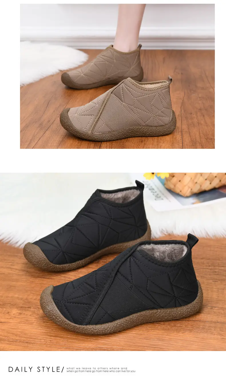 Women's Cotton Shoes 2025 Winter New Flat Boots with Plush Lining, Thickened Slip-On Fashion Casual Snow Boots, Women's Short Boots — feature 12