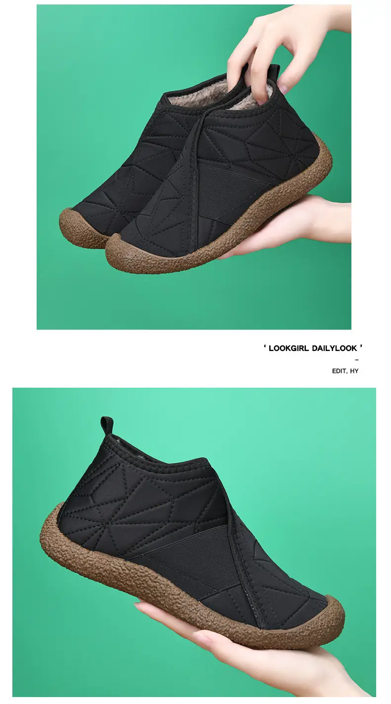 Women's Cotton Shoes 2025 Winter New Flat Boots with Plush Lining, Thickened Slip-On Fashion Casual Snow Boots, Women's Short Boots — feature 13