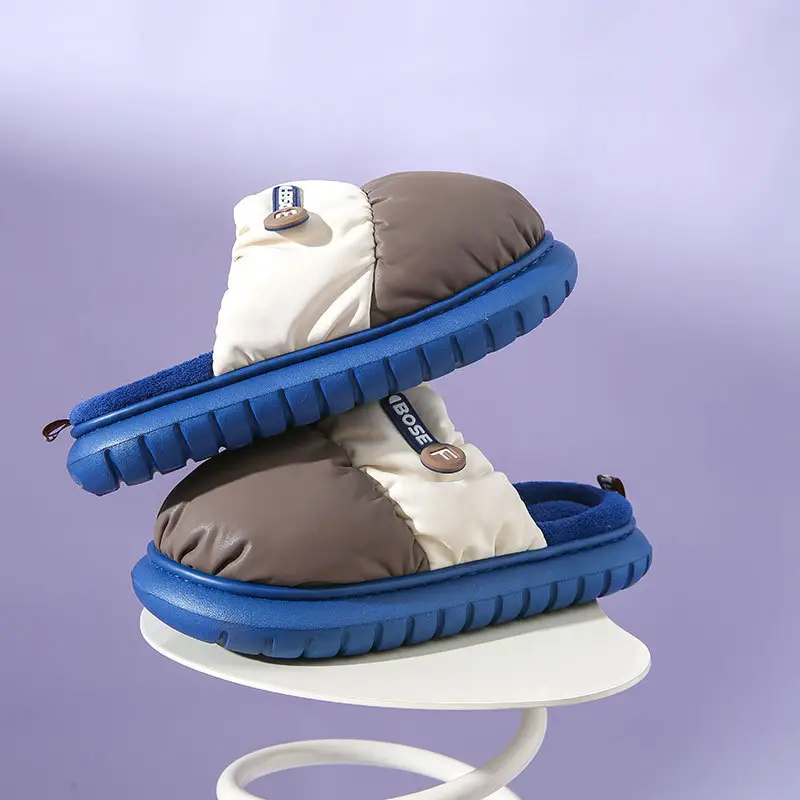 Pu Waterproof Cotton Slippers for Autumn and Winter for Men and Women, Couples at Home, Fleece-Lined, Warm, Comfortable, Non-Slip Confinement Shoes, New Winter Style