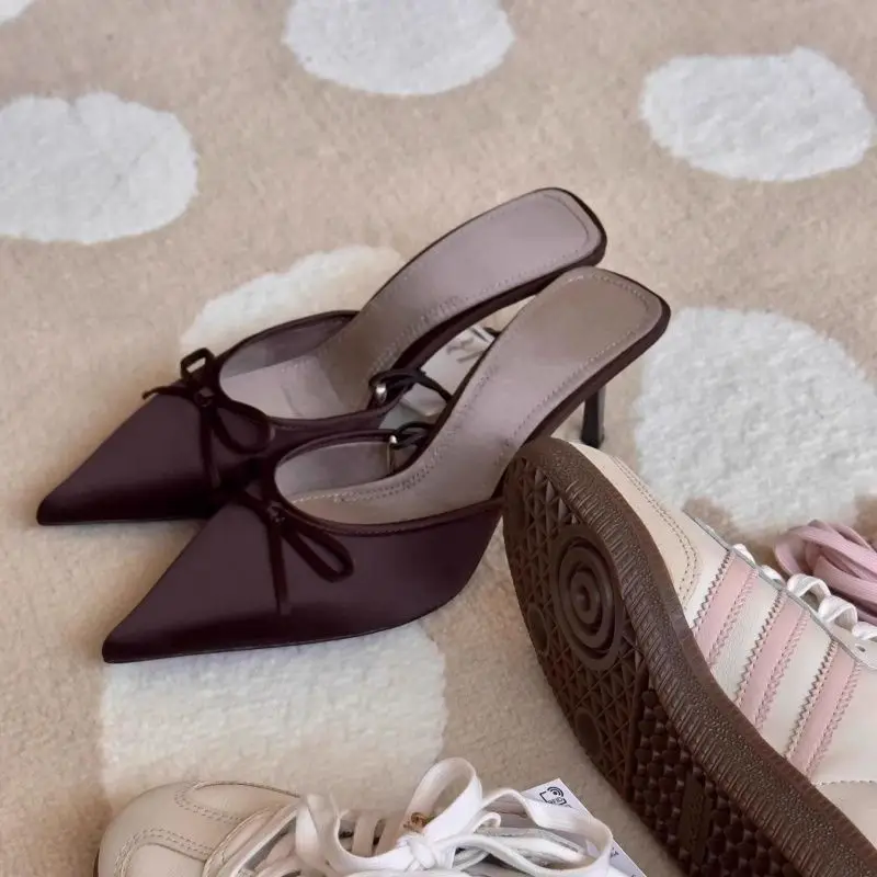 2025 Bowknot Peep Toe Stiletto Heel Slippers Women - Image 5