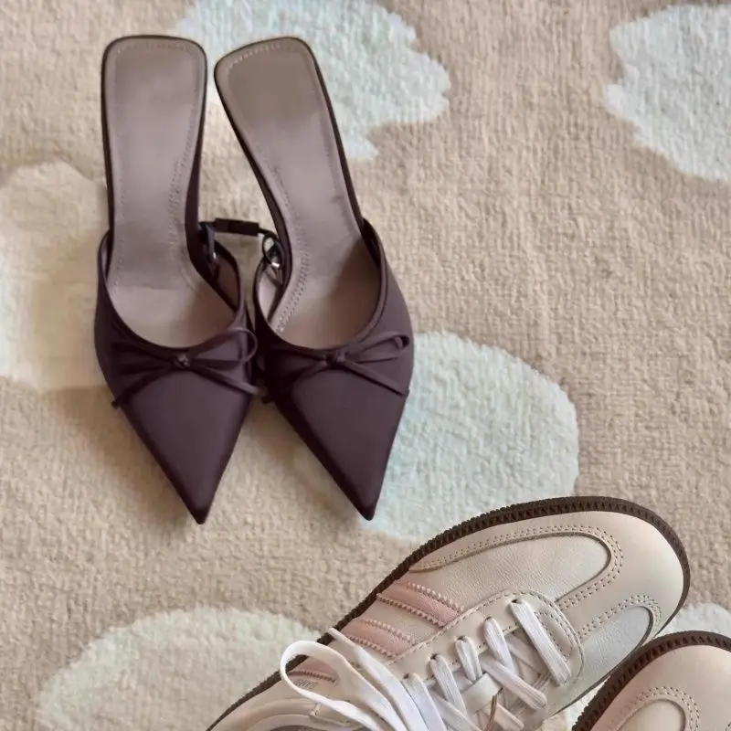 2025 Bowknot Peep Toe Stiletto Heel Slippers Women - Image 6
