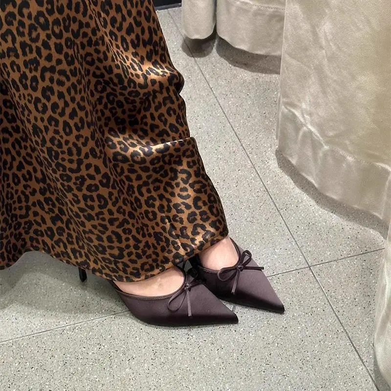 2025 Bowknot Peep Toe Stiletto Heel Slippers Women - Image 7