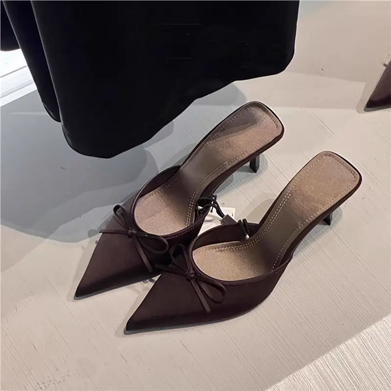 2025 Bowknot Peep Toe Stiletto Heel Slippers Women - Image 2