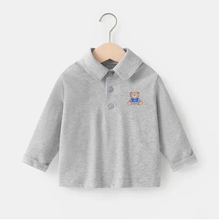 Baby Long Sleeve T-Shirt Grey with Bear Embroidery — feature 9