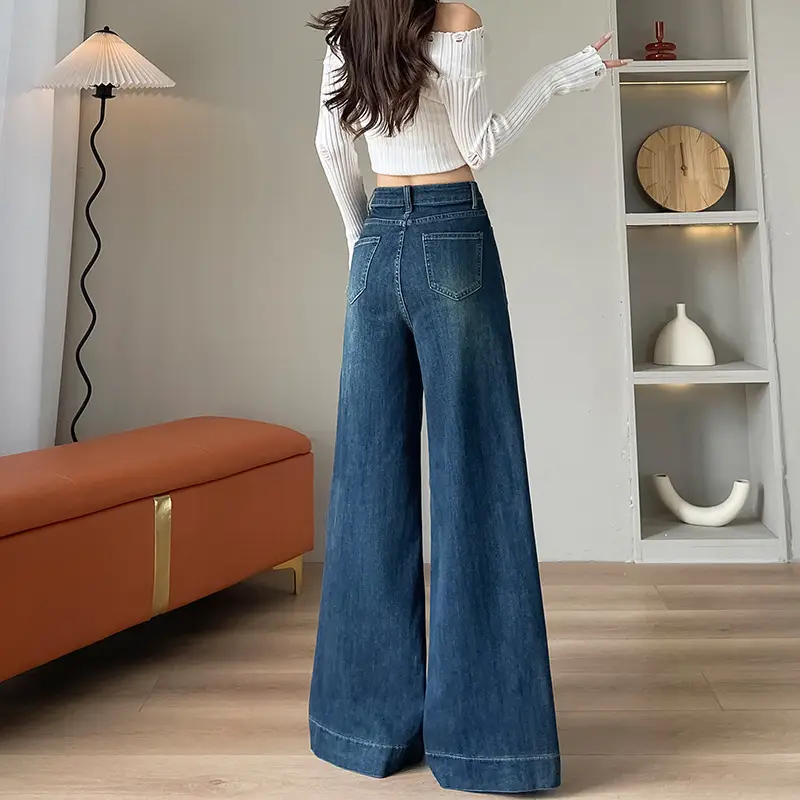 Dark Blue Wide Leg Jeans Women Summer 2025