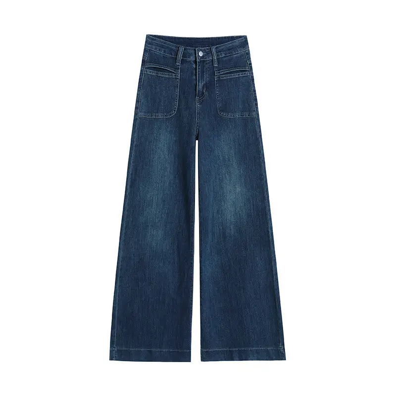 Dark Blue Wide Leg Jeans Women Summer 2025