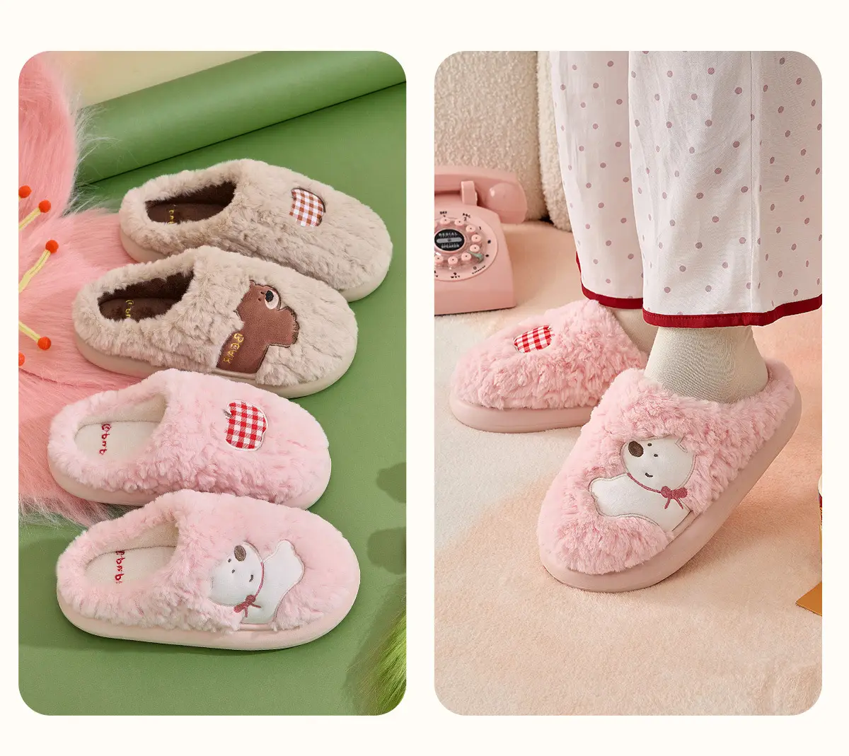 Winter Cotton Slippers for Women, Cute Heart Design, Warm & Thick — feature 17