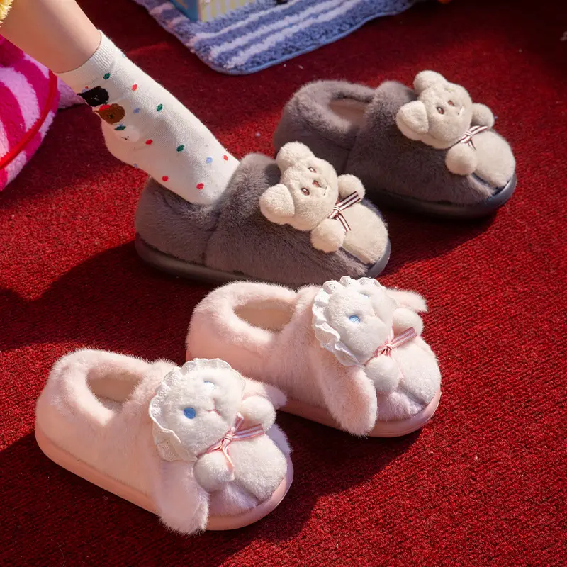 Covered Heel Cotton Slippers for Women in Autumn and Winter 2024 New Couples Outer Wear Home Use Fleece-Lined Warm Lolita Cotton Shoes for Men - Image 9