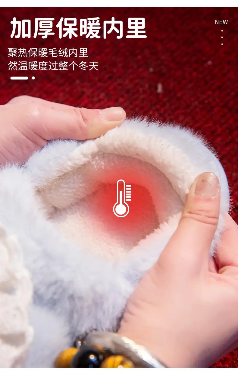 Covered Heel Cotton Slippers for Women in Autumn and Winter 2024 New Couples Outer Wear Home Use Fleece-Lined Warm Lolita Cotton Shoes for Men — feature 3