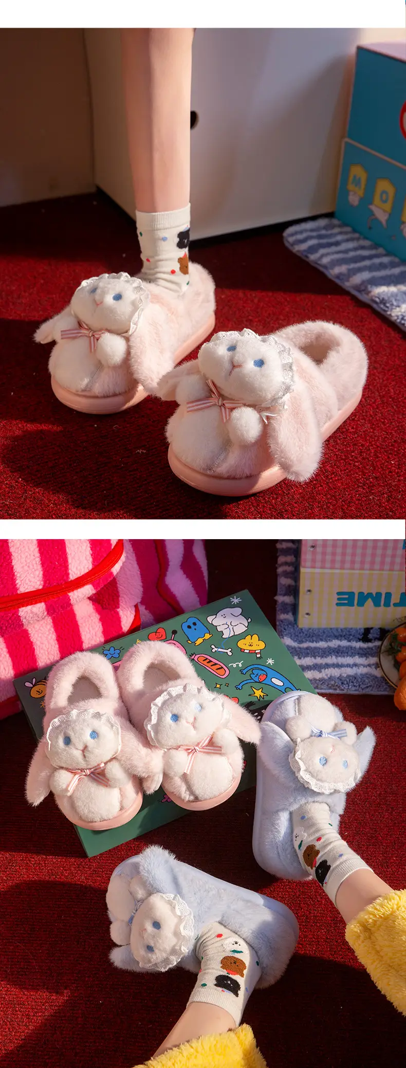 Covered Heel Cotton Slippers for Women in Autumn and Winter 2024 New Couples Outer Wear Home Use Fleece-Lined Warm Lolita Cotton Shoes for Men — feature 7