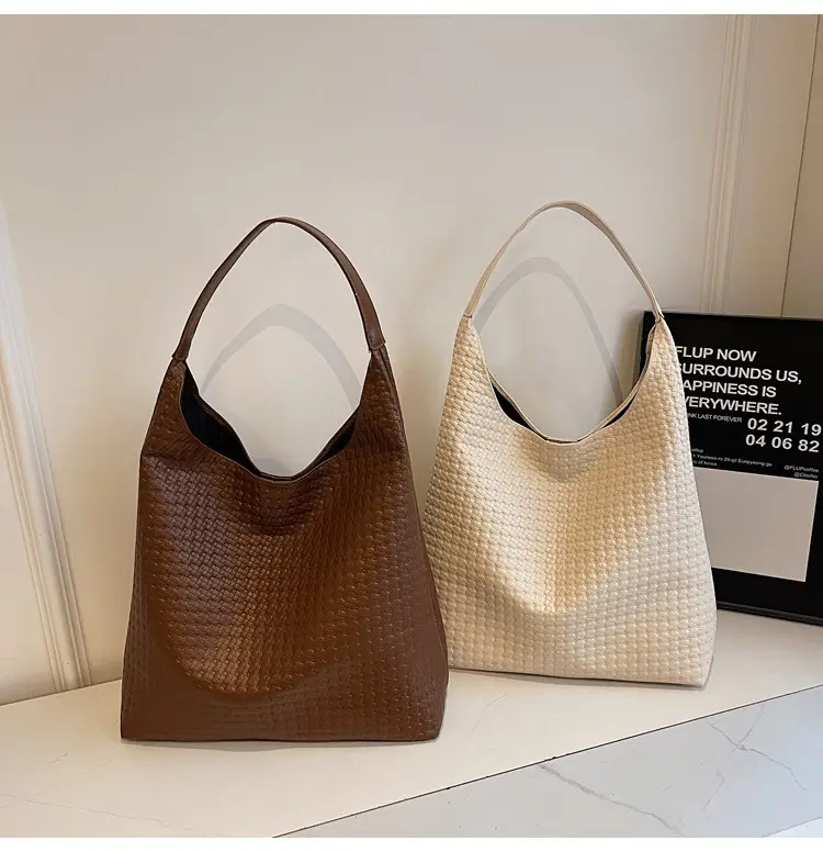 Large Capacity Woven Bucket Bag for Women Brown Black — feature 31