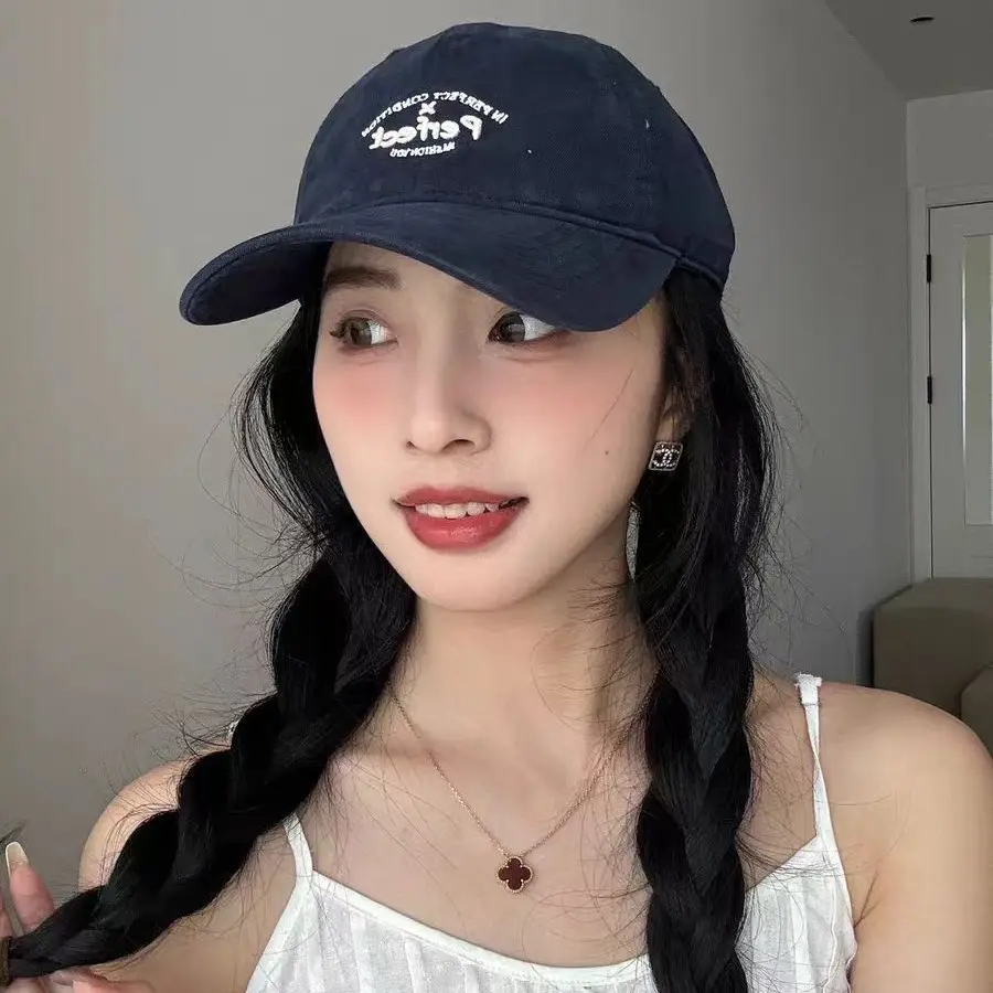 Women Embroidered Letter Cap Gray Duckbill Face Slim