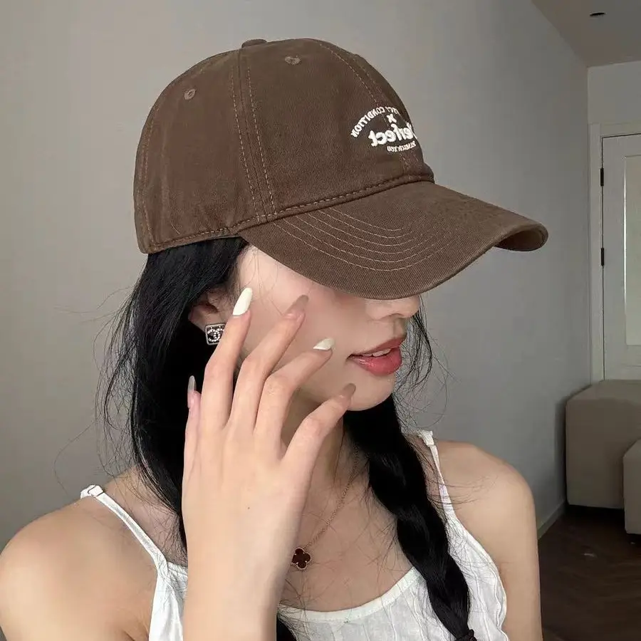 Women Embroidered Letter Cap Gray Duckbill Face Slim
