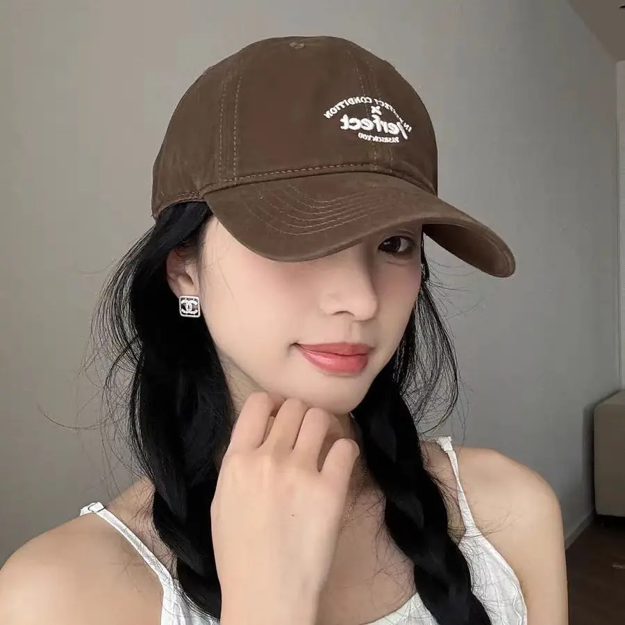 Women Embroidered Letter Cap Gray Duckbill Face Slim
